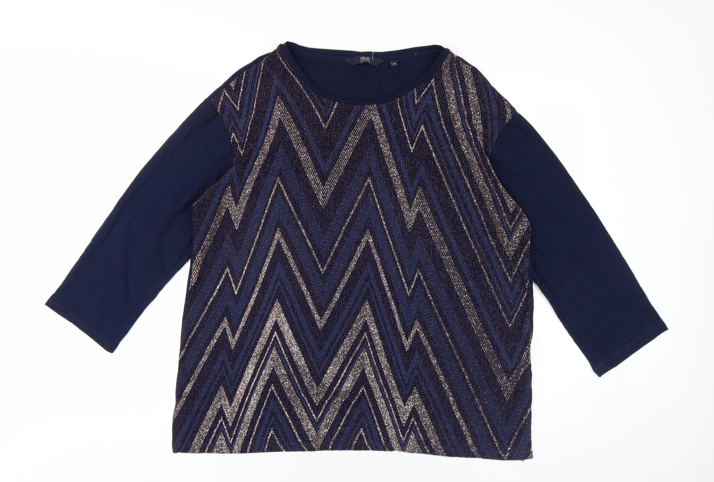 EWM Womens Blue Geometric Nylon Basic T-Shirt Size M Round Neck