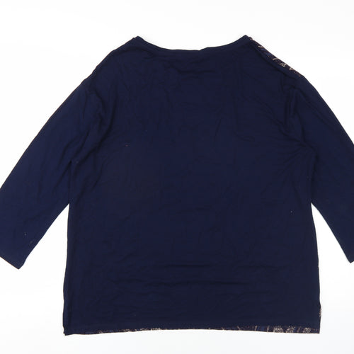 EWM Womens Blue Geometric Nylon Basic T-Shirt Size M Round Neck