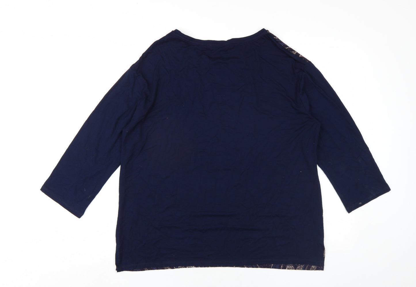 EWM Womens Blue Geometric Nylon Basic T-Shirt Size M Round Neck