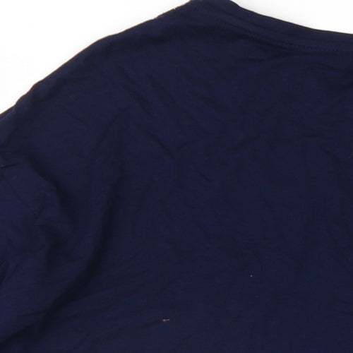 EWM Womens Blue Geometric Nylon Basic T-Shirt Size M Round Neck