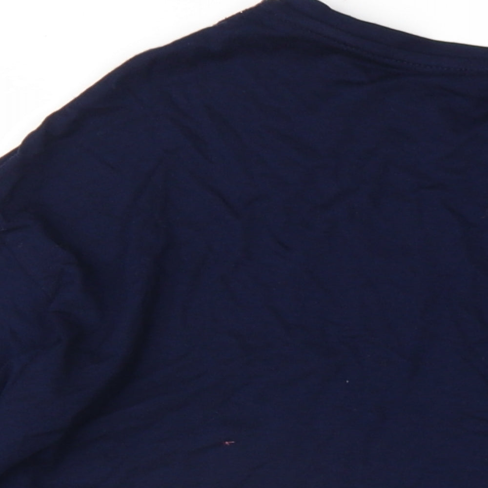 EWM Womens Blue Geometric Nylon Basic T-Shirt Size M Round Neck