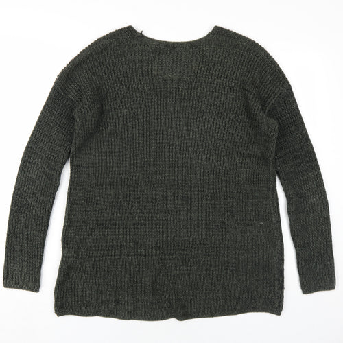 Superdry Womens Green V-Neck Cotton Pullover Jumper Size S