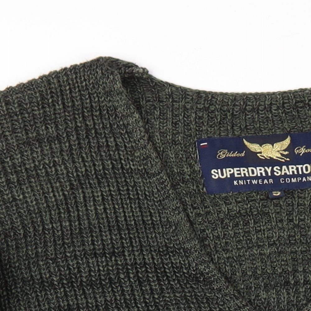 Superdry Womens Green V-Neck Cotton Pullover Jumper Size S
