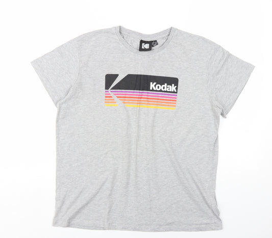 Kodak Womens Grey Cotton Basic T-Shirt Size 14 Round Neck