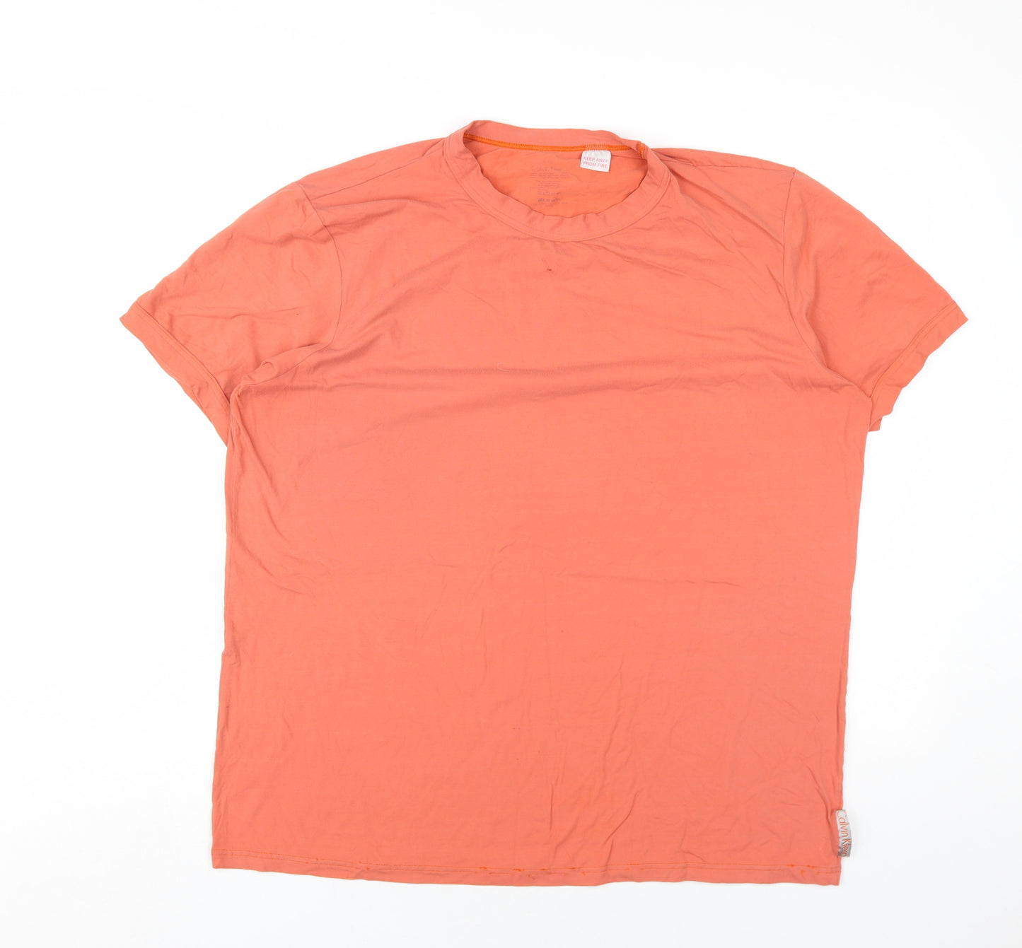 Calvin Klein Mens Orange Cotton T-Shirt Size XL Round Neck