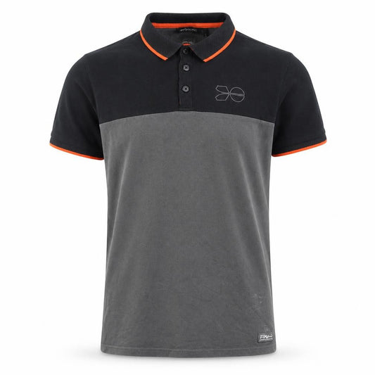 Front view of Crosshatch men’s grey cotton polo, size L, collared button