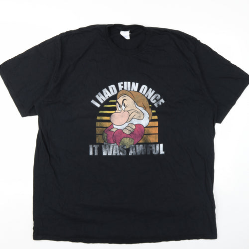 Disney Mens Black Cotton T-Shirt Size 3XL Round Neck - Snow White Grumpy