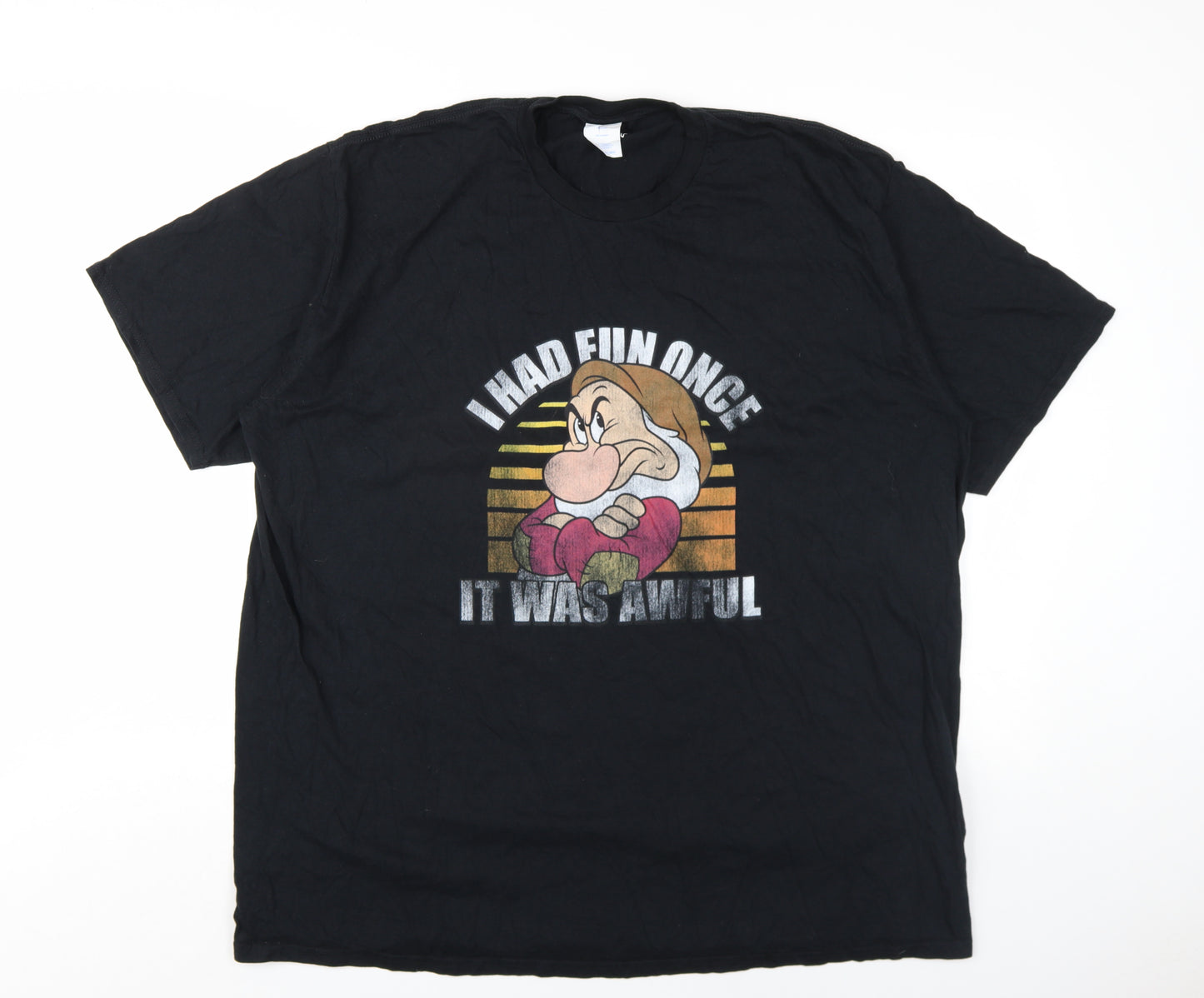 Disney Mens Black Cotton T-Shirt Size 3XL Round Neck - Snow White Grumpy