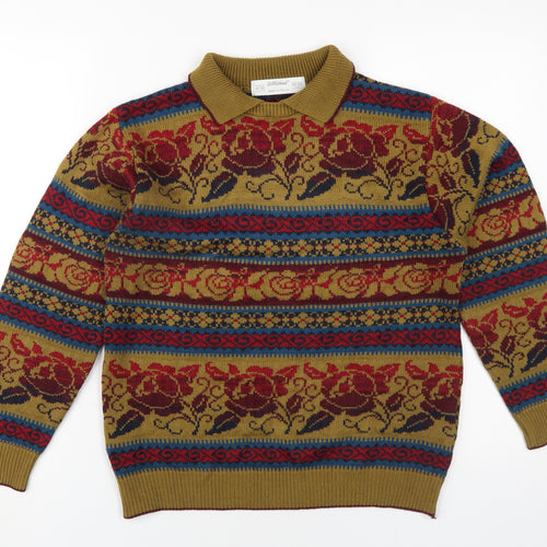 St Michael Womens Multicoloured Collared Geometric Acrylic Pullover Jumper Size 8