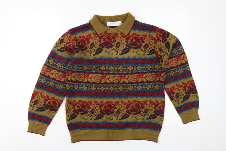 St Michael Womens Multicoloured Collared Geometric Acrylic Pullover Jumper Size 8