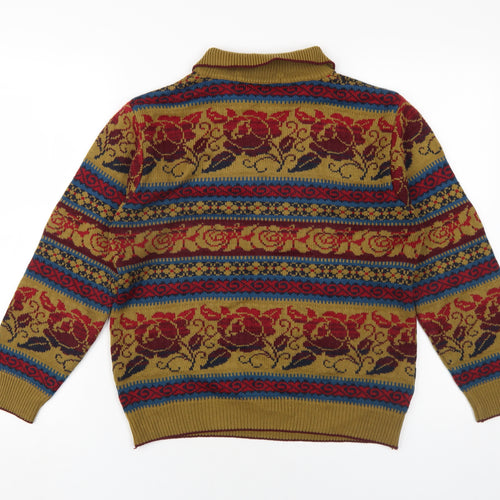 St Michael Womens Multicoloured Collared Geometric Acrylic Pullover Jumper Size 8
