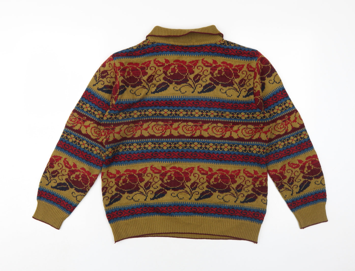 St Michael Womens Multicoloured Collared Geometric Acrylic Pullover Jumper Size 8