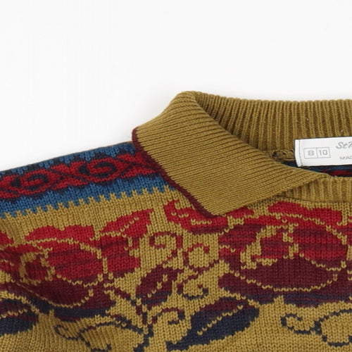 St Michael Womens Multicoloured Collared Geometric Acrylic Pullover Jumper Size 8