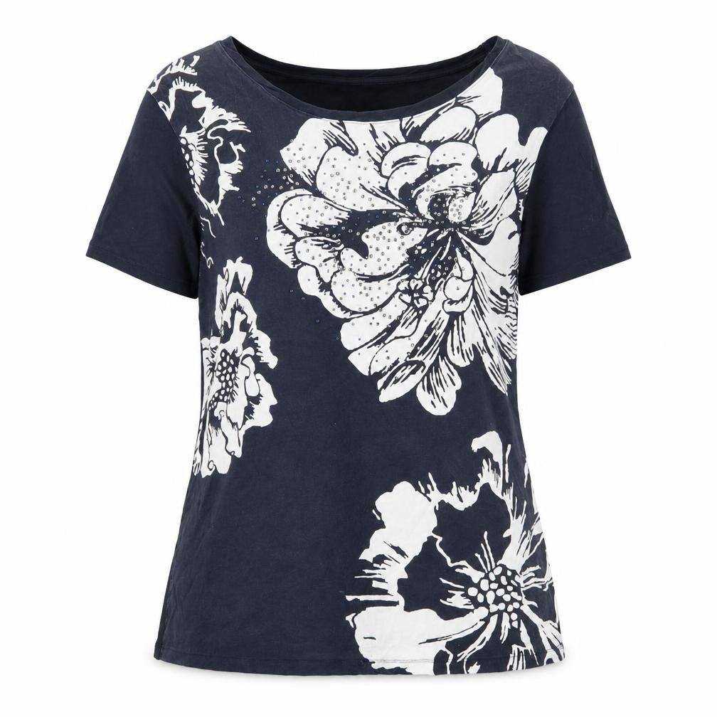Betty Barclay Womens Blue Floral Viscose Basic T-Shirt Size 12 Round Neck
