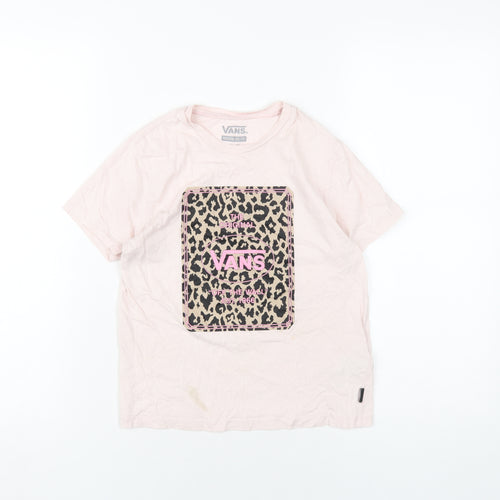 VANS Girls Pink Cotton Basic T-Shirt Size 10-11 Years Round Neck Pullover