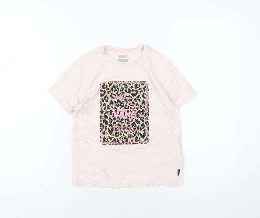 VANS Girls Pink Cotton Basic T-Shirt Size 10-11 Years Round Neck Pullover