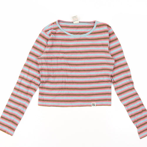 Lucy & Yak Womens Multicoloured Striped Cotton Basic T-Shirt Size M Round Neck