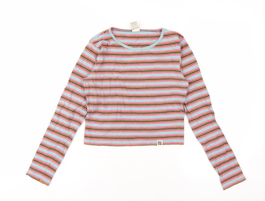 Lucy & Yak Womens Multicoloured Striped Cotton Basic T-Shirt Size M Round Neck