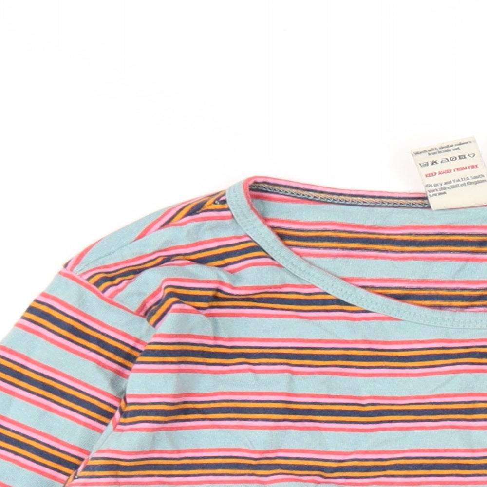 Lucy & Yak Womens Multicoloured Striped Cotton Basic T-Shirt Size M Round Neck