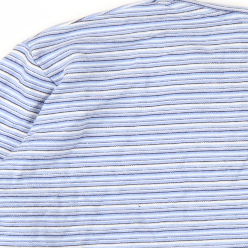 EWM Womens Blue Striped Cotton Basic T-Shirt Size 18 Round Neck