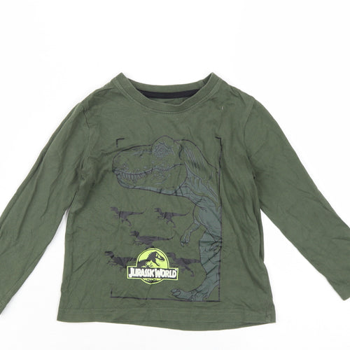 Jurassic World Boys Green Cotton Basic T-Shirt Size 2-3 Years Round Neck Pullover