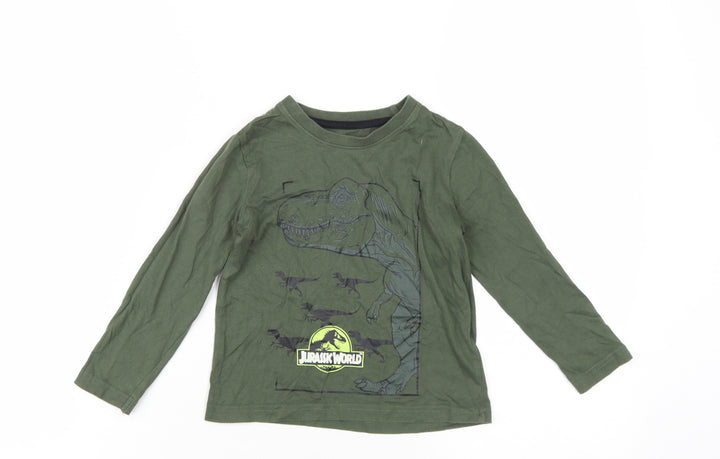 Jurassic World Boys Green Cotton Basic T-Shirt Size 2-3 Years Round Neck Pullover