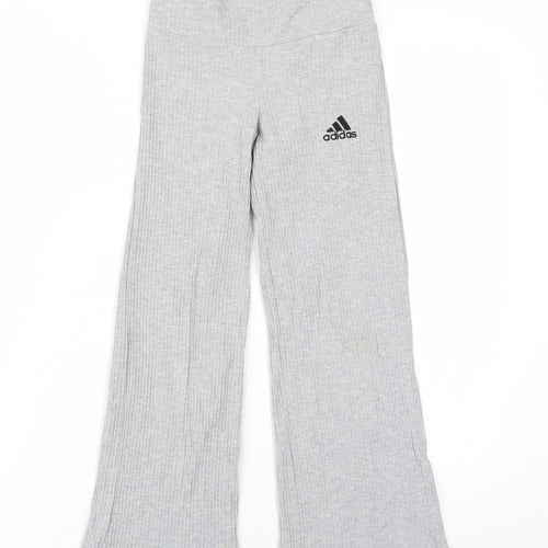 adidas Girls Grey Cotton Jogger Trousers Size 7-8 Years L24 in Regular Pullover
