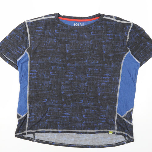 Bamboo Womens Blue Geometric Viscose Basic T-Shirt Size L Round Neck