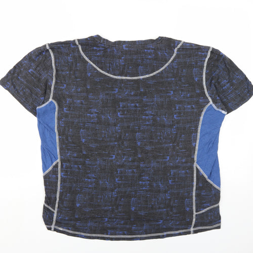 Bamboo Womens Blue Geometric Viscose Basic T-Shirt Size L Round Neck