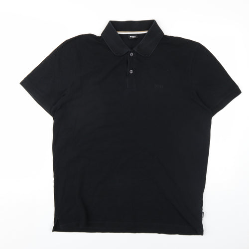 HUGO BOSS Mens Black Cotton Polo Size XL Collared Button