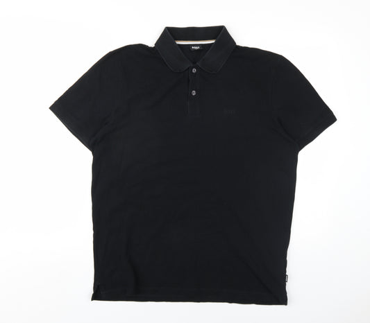 HUGO BOSS Mens Black Cotton Polo Size XL Collared Button