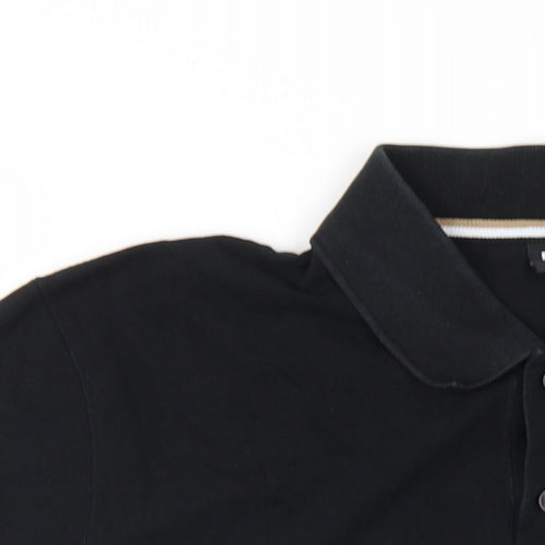 HUGO BOSS Mens Black Cotton Polo Size XL Collared Button