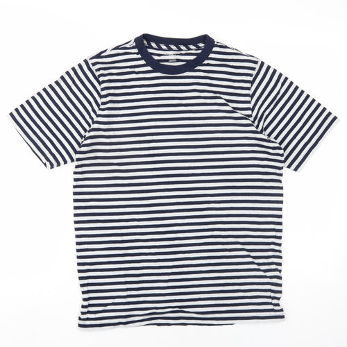 Lands' End Mens Blue Striped Cotton T-Shirt Size S Round Neck