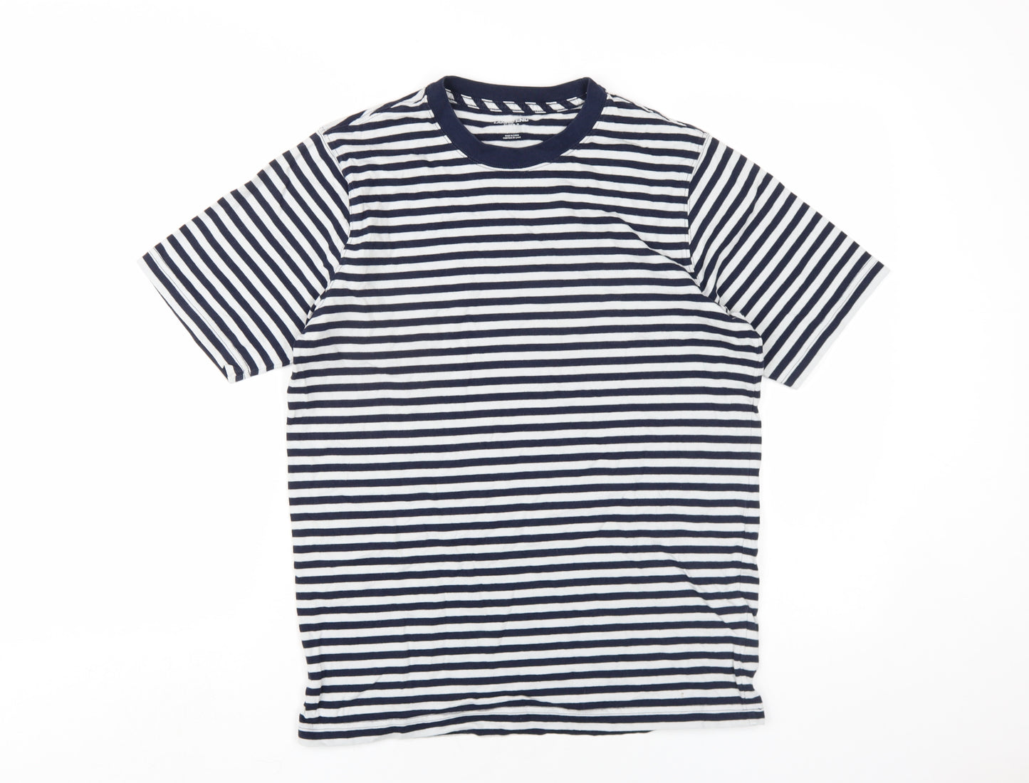 Lands' End Mens Blue Striped Cotton T-Shirt Size S Round Neck