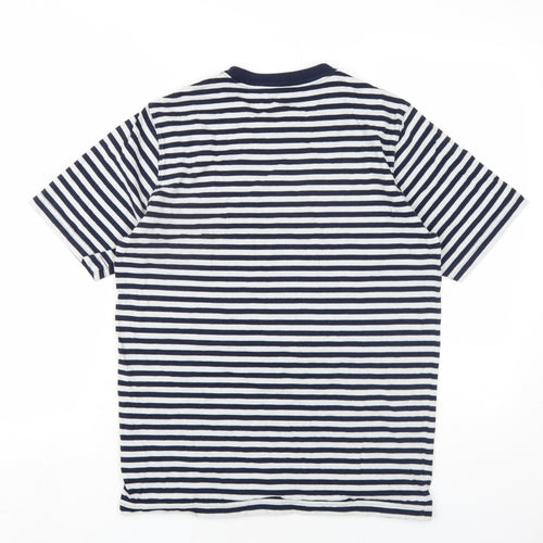 Lands' End Mens Blue Striped Cotton T-Shirt Size S Round Neck