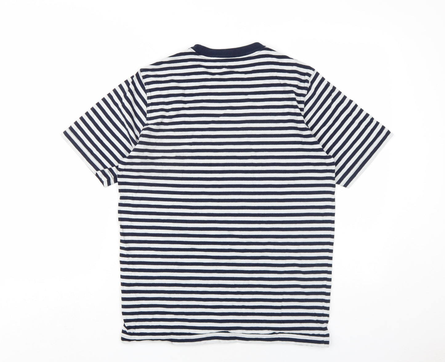 Lands' End Mens Blue Striped Cotton T-Shirt Size S Round Neck