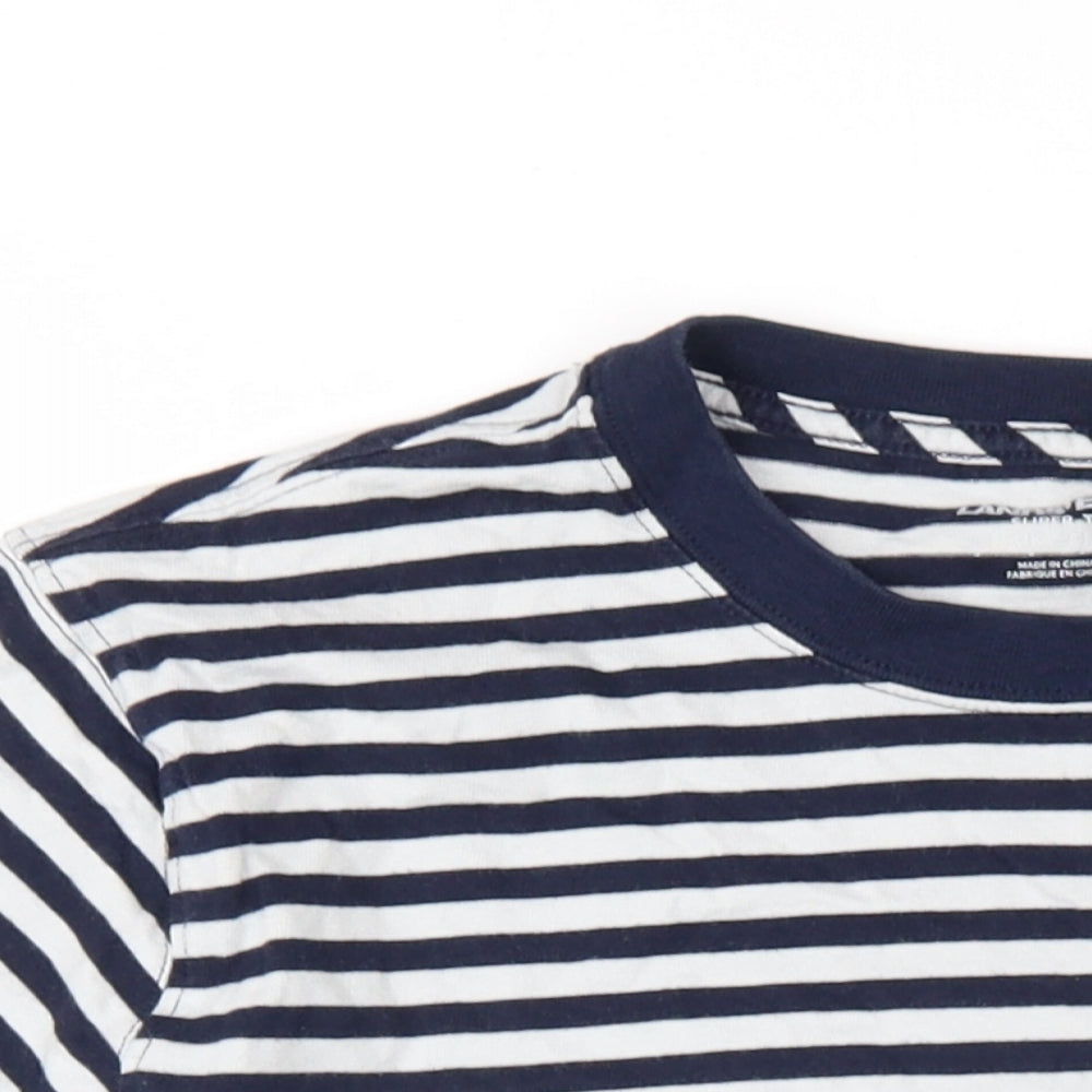 Lands' End Mens Blue Striped Cotton T-Shirt Size S Round Neck