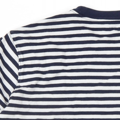 Lands' End Mens Blue Striped Cotton T-Shirt Size S Round Neck