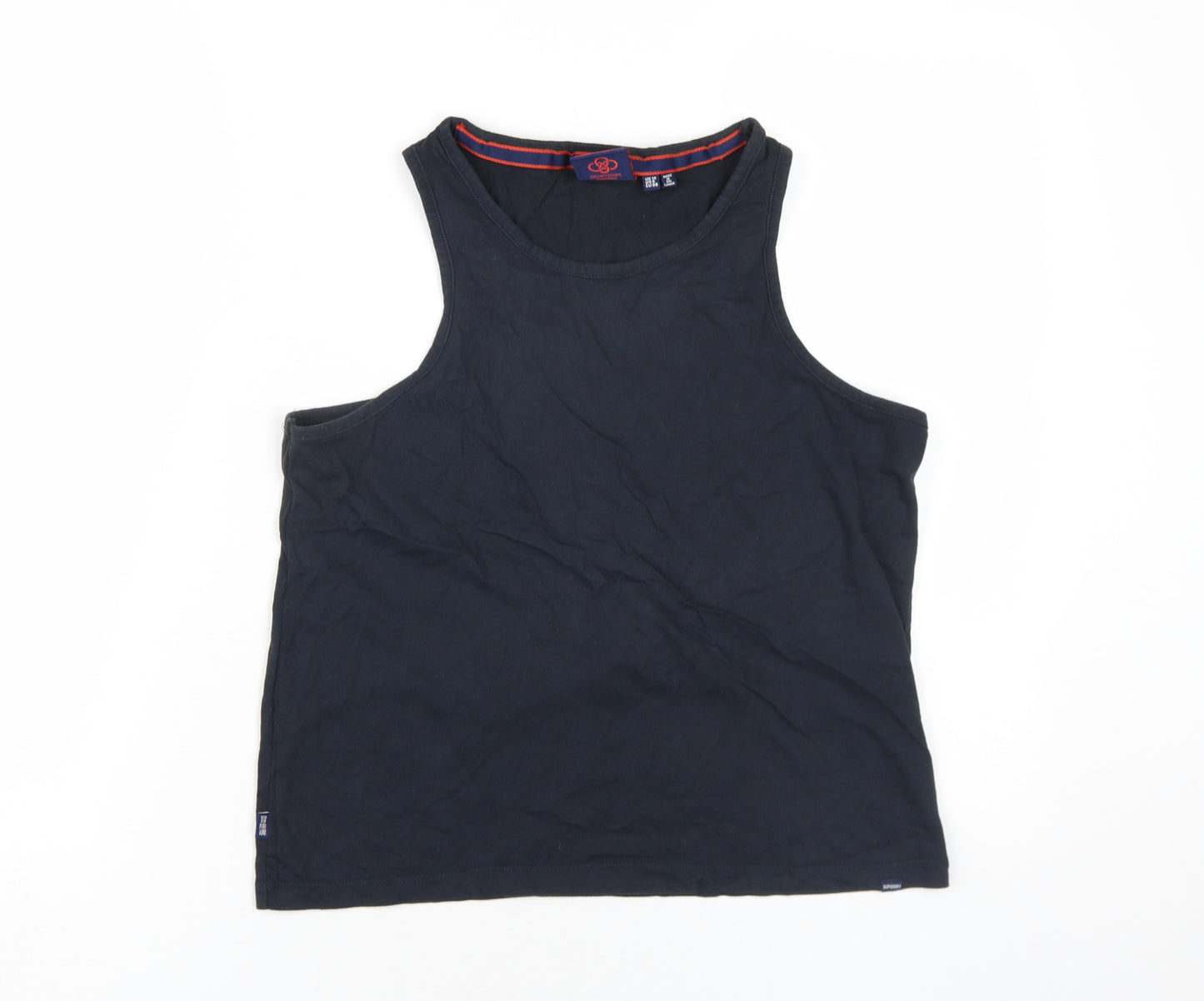 Superdry Womens Black Cotton Basic Tank Size 10 Scoop Neck