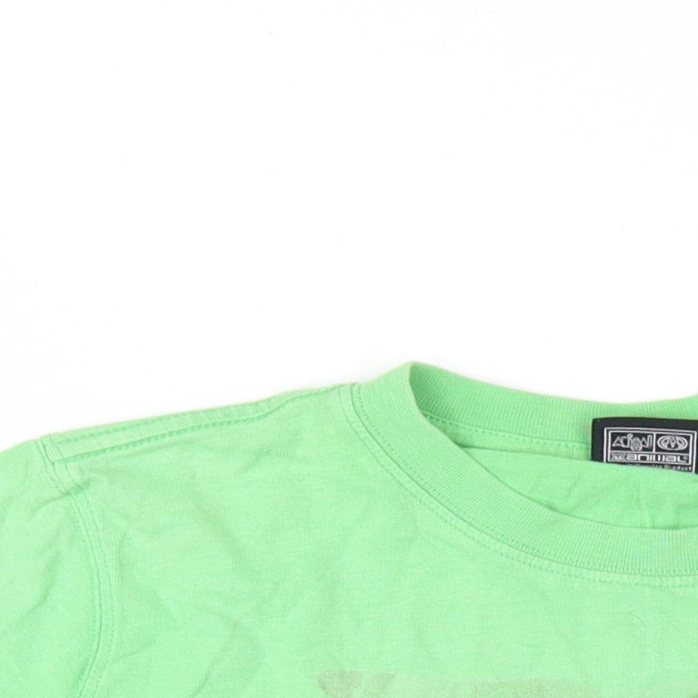 Animal Boys Green Cotton Basic T-Shirt Size 11-12 Years Round Neck Pullover