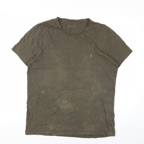 AllSaints Mens Green Cotton T-Shirt Size XL Round Neck