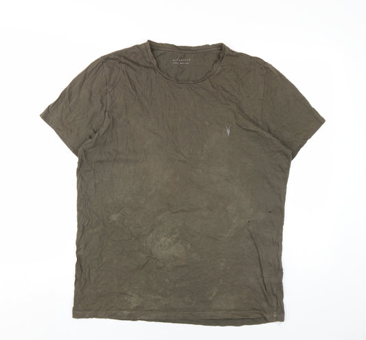 AllSaints Mens Green Cotton T-Shirt Size XL Round Neck