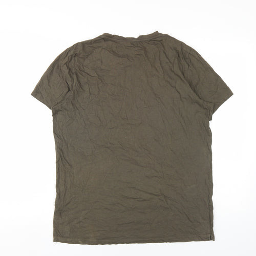 AllSaints Mens Green Cotton T-Shirt Size XL Round Neck