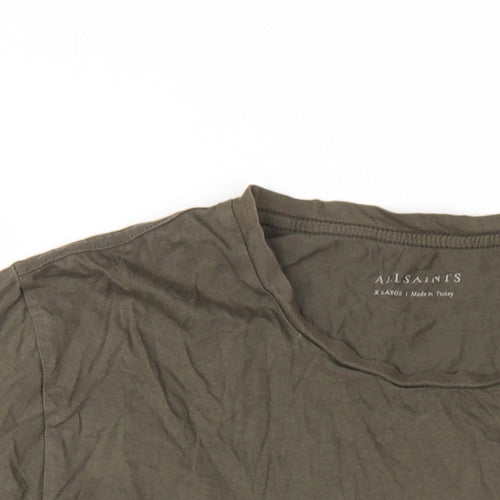 AllSaints Mens Green Cotton T-Shirt Size XL Round Neck