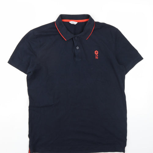 JACK & JONES Mens Blue Cotton Polo Size L Collared Button