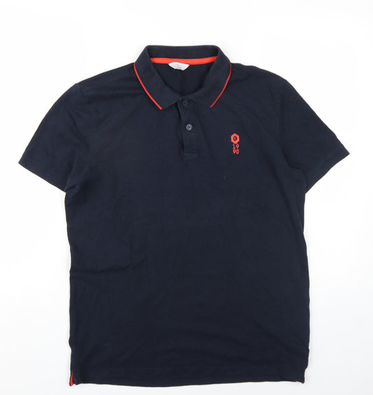 JACK & JONES Mens Blue Cotton Polo Size L Collared Button