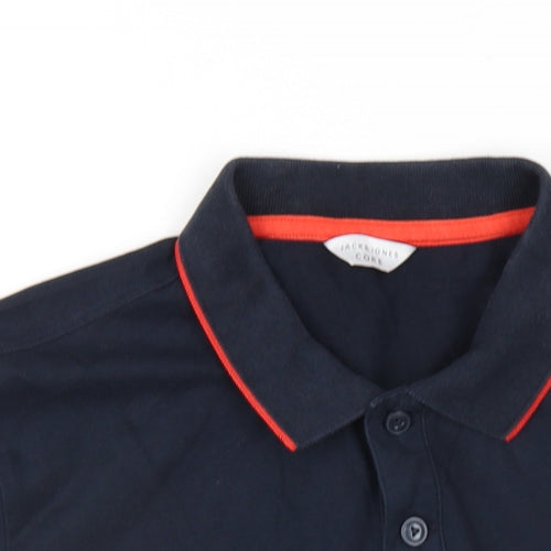 JACK & JONES Mens Blue Cotton Polo Size L Collared Button