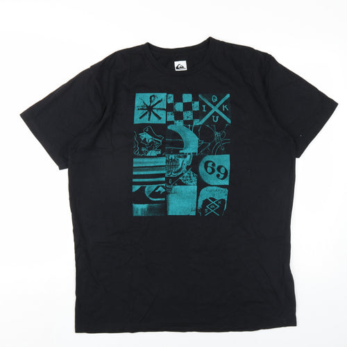 Quiksilver Mens Black Cotton T-Shirt Size L Round Neck