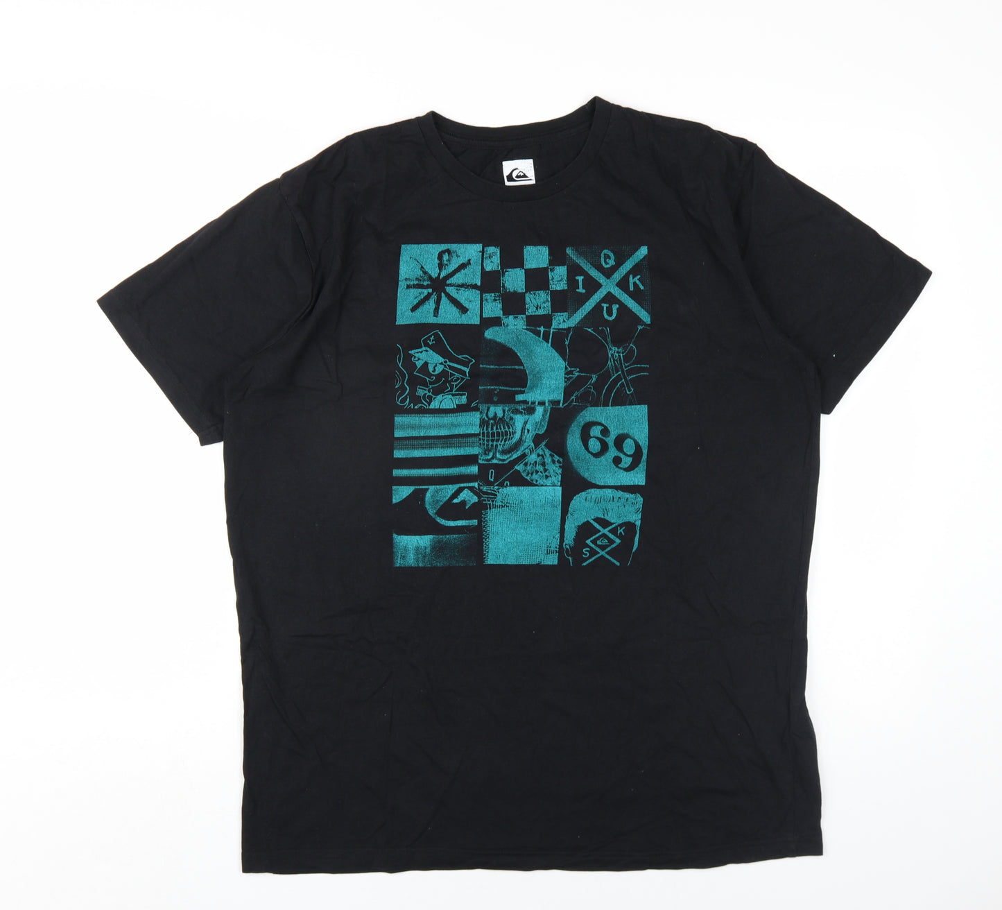 Quiksilver Mens Black Cotton T-Shirt Size L Round Neck