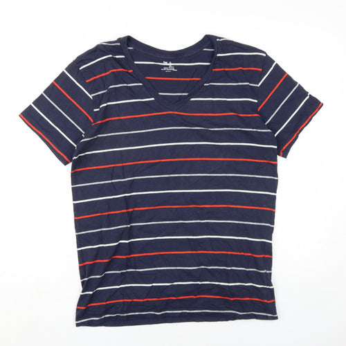 Gap Mens Blue Striped Cotton T-Shirt Size L V-Neck